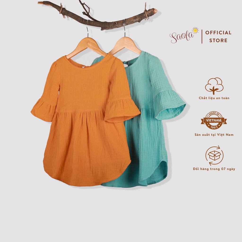 Đầm Bé Gái/ Váy Bé Gái Tay Loe Cổ Tròn Chất Liệu Muslin Thoáng Mát - TAYA DRESS - DRM008 &amp; DRM009 - SAOLA KIDS CLOTHING