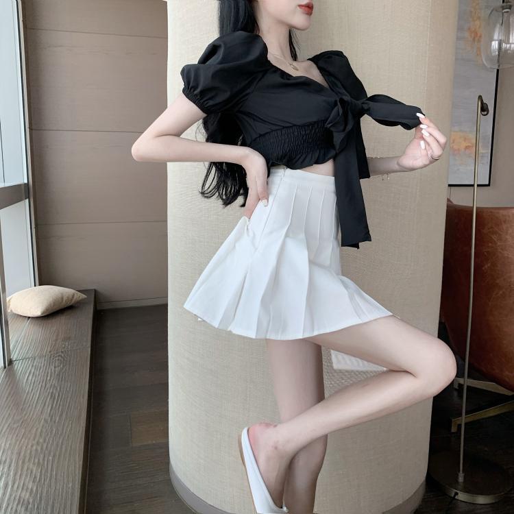 Áo Kiểu Tay Ngắn Cổ Vuông Thắt Nơ Ôm Eo Phong Cách Hàn Quốc Thời Trang Quyến Rũ Cho Nữ