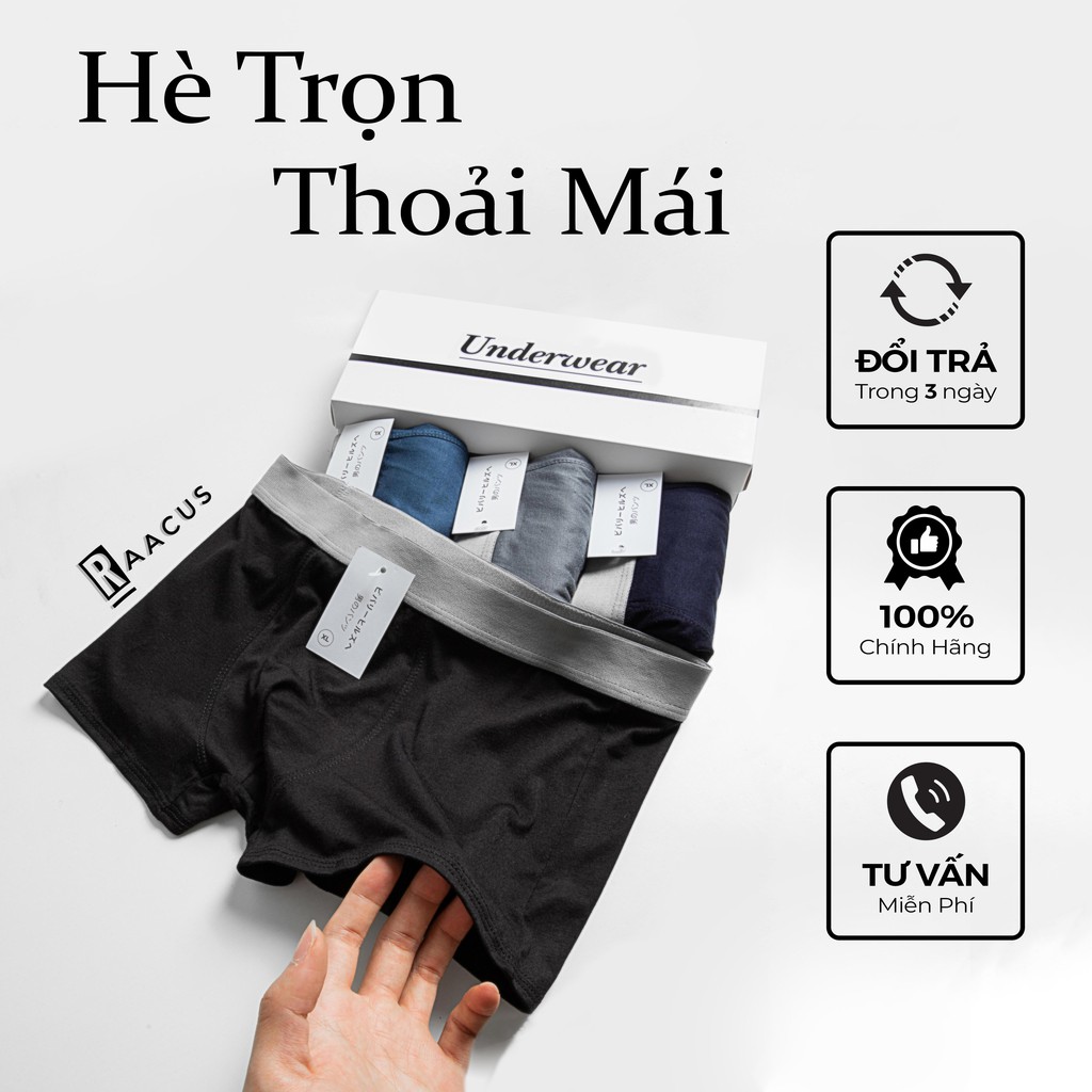 Quần lót nam boxer cotton cao cấp Raacus, quần sịp đùi nam trơn sexy thoải mái-Q148