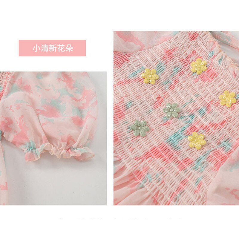Áo Thun Tay Phồng Cổ Vuông Chất Liệu Chiffon In Hoa Thời Trang Mùa Hè Cho Bé Gái 2-6 Tuổi