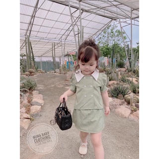 Set áo váy kẻ xanh tiểu thư