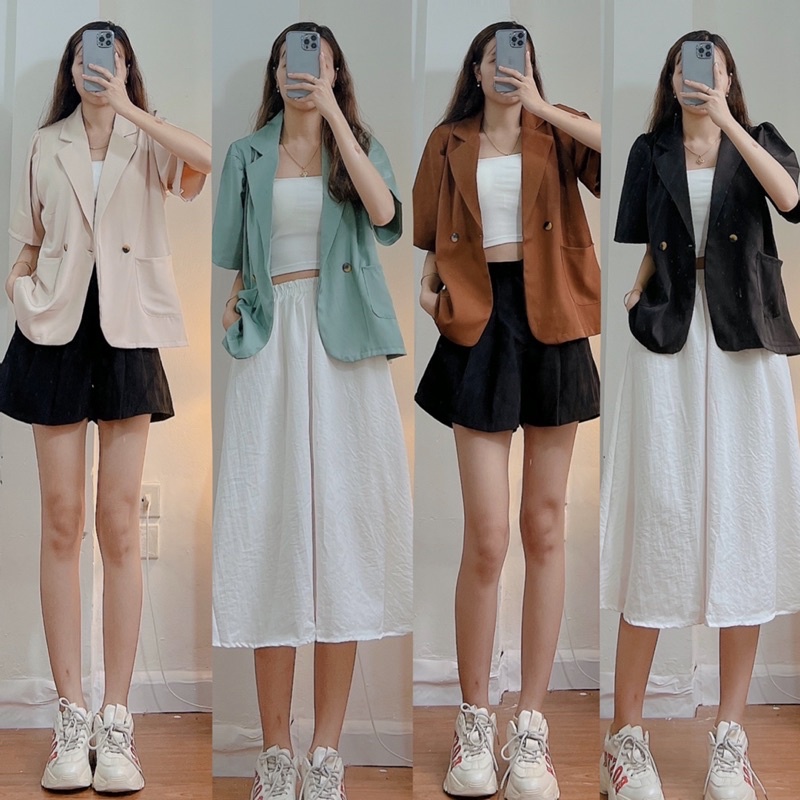 [Ảnh thật/Video]Áo blazer cộc tay dáng lửng mới về Áo vest cúc nhang túi thật form rộng