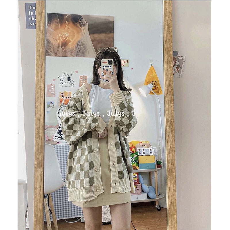 Áo Khoác Cardigan Ô Vuông M2132 ( Ảnh Thật )-Violet | BigBuy360 - bigbuy360.vn