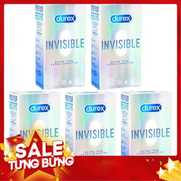 Bộ 5 hộp bao cao su Tàn Hình Siêu Mỏng Durex Invisible [Hộp 10 bao] - Chính hãng