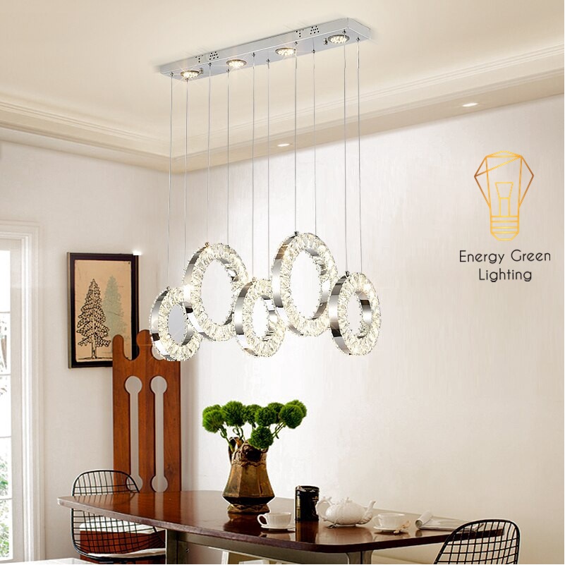 Đèn Thả Trần Energy Green Lighting 5 Vòng Pha Lê CD-107 - Kiểu Dáng Hiện Đại - Đế Đèn Tích Hợp Đèn LED - 3 Chế Độ Ánh Sá