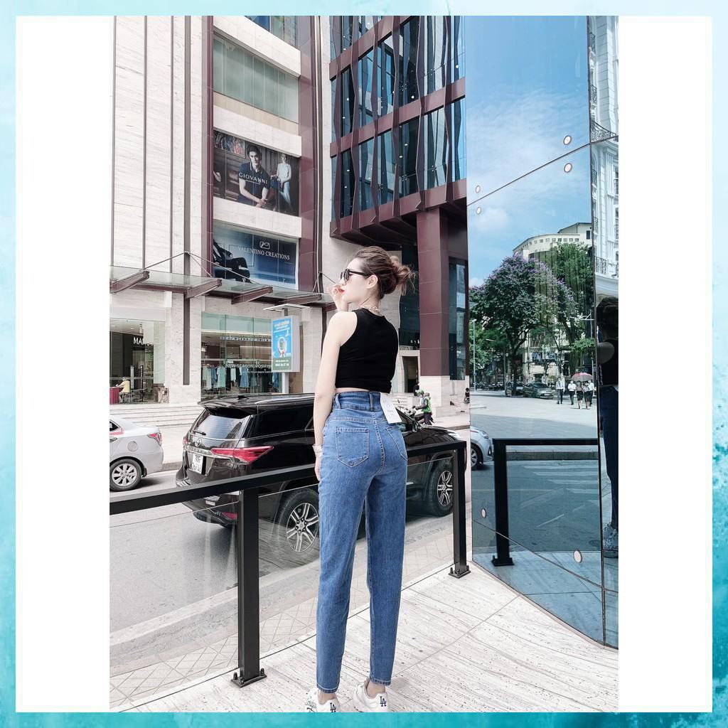 [TH Jeans] Quần bò trơn dáng baggy, quần jeans lưng cao túi chéo phối đai. Mã D5160