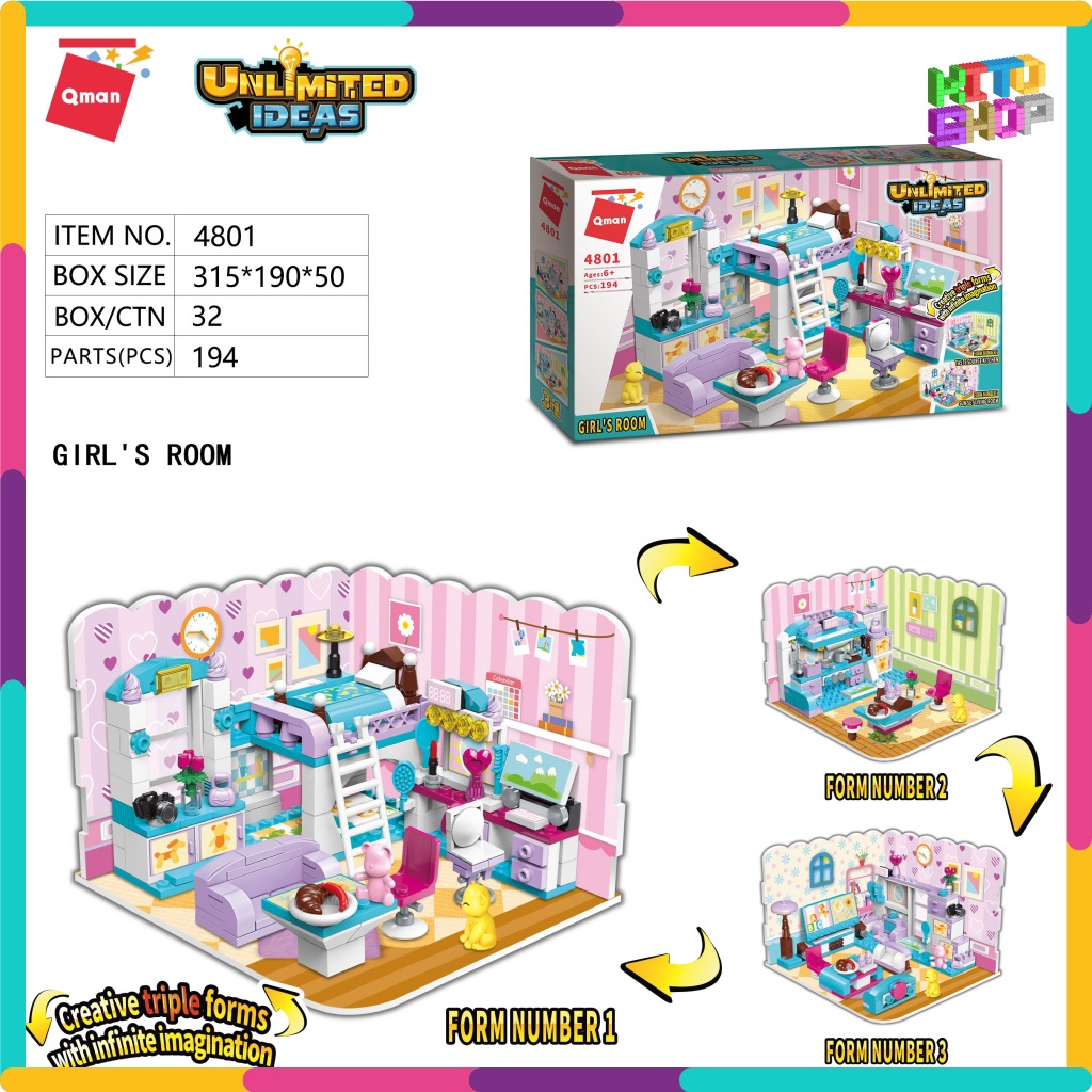 Đồ Chơi Xếp Hình Thông Minh Cho Bé Gái Qman 4801 Căn Phòng Của Cô Gái 3 Mô Hình 194 Chi Tiết