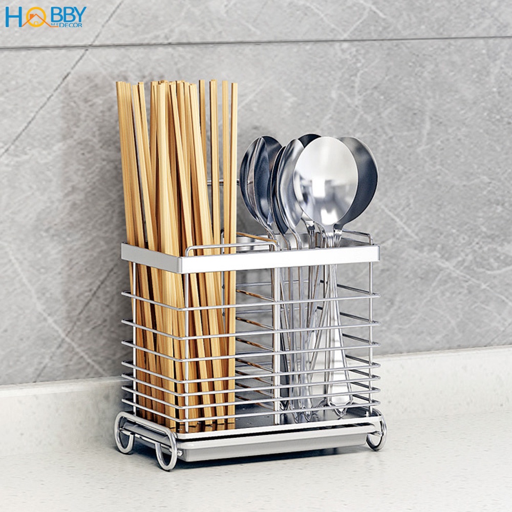 Kệ đựng đũa muỗng 2 ngăn dán tường gạch men HOBBY Home Decor KDM05 - kèm miếng dán siêu dính