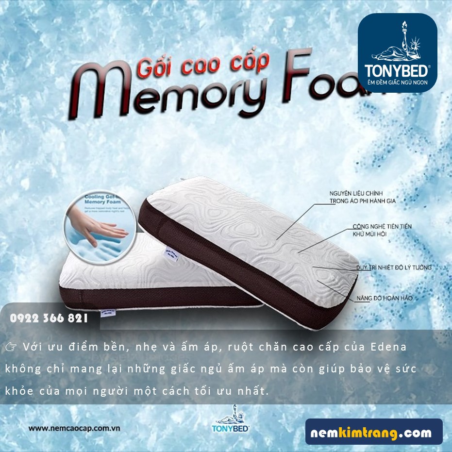 Gối Memory Foam Tonybed - CHÍNH HÃNG, CAO CẤP