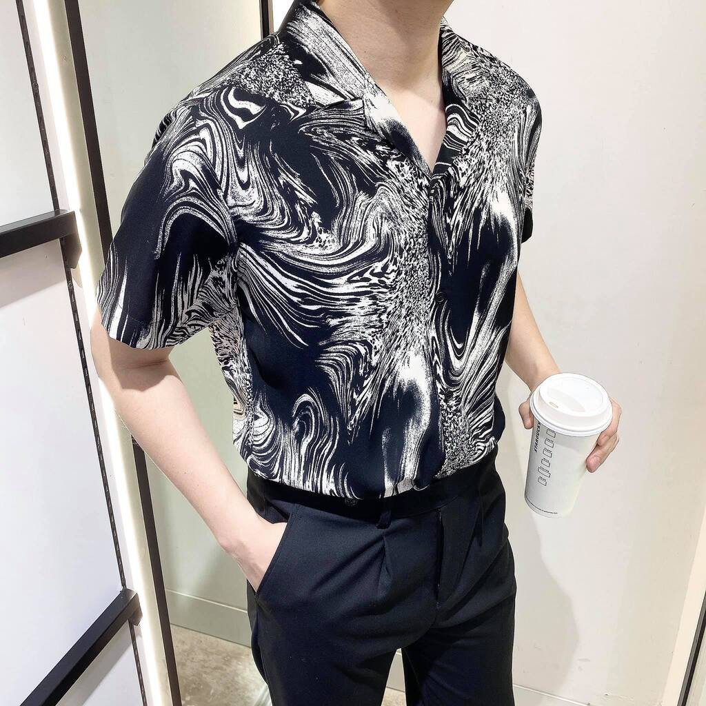 Áo Sơ Mi Nam Hoạ Tiết Storm Cộc Tay BANANA HOMME Chất vải Lụa Cao Cấp, Không nhăn, Thoáng mát 2021 | BigBuy360 - bigbuy360.vn