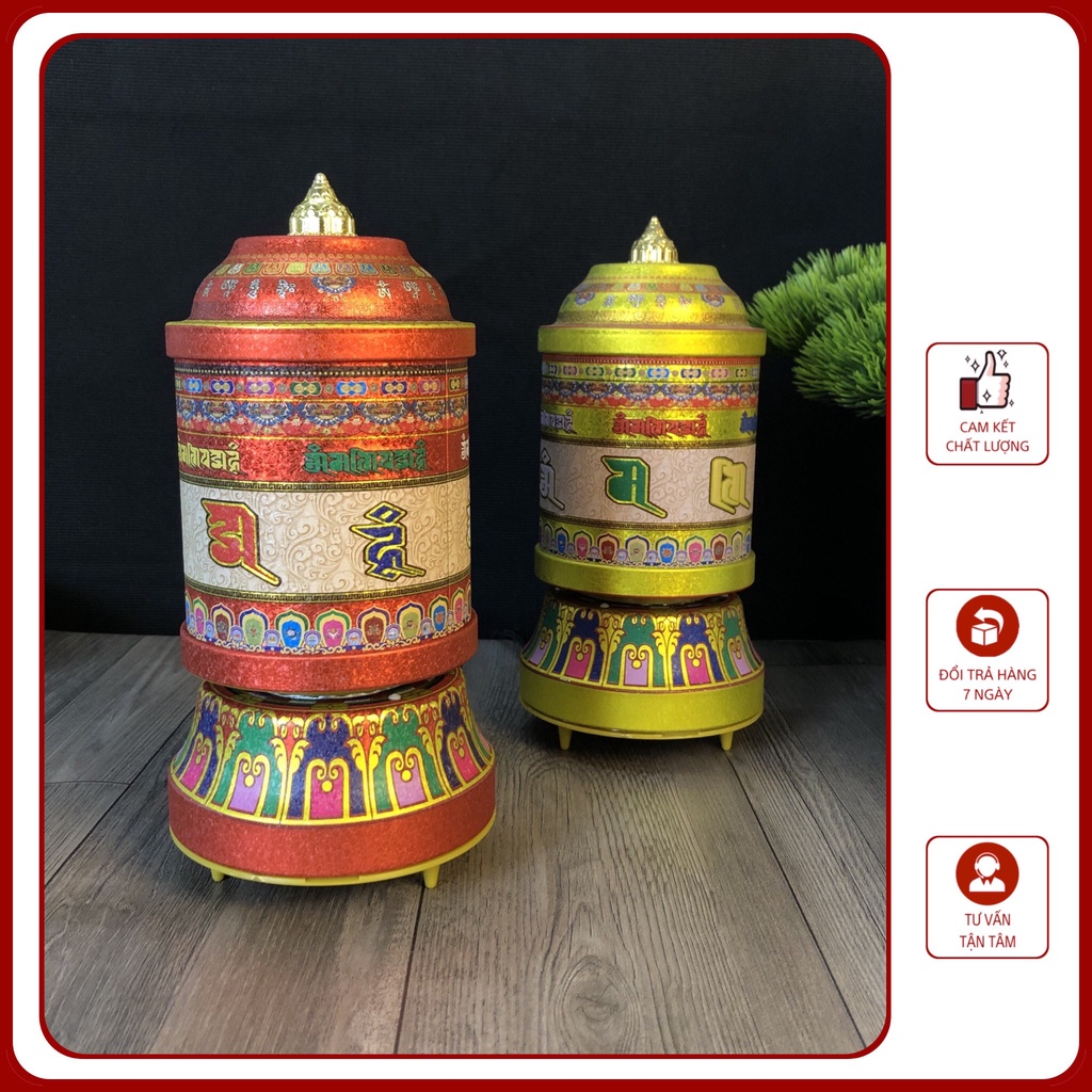 Chuyển Kinh Luân Nhôm Xoay Có Nhạc, Bánh Xe Mani Cầu Nguyện [Kim Cương Hỷ Lạc] 21Cm - 30Cm