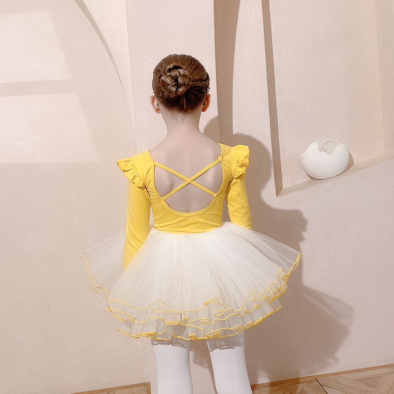 Đầm Múa Ba Lê Chất Cotton Tay Ngắn Màu Vàng Thời Trang Mùa Hè Cho Bé