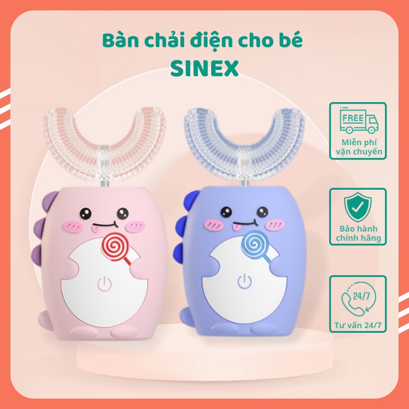 Bàn chải điện cho bé SINEX  - Bàn chải đánh răng điện chữ U silicon siêu mềm cho bé từ 2 -9 tuổi, bảo hành 6 tháng
