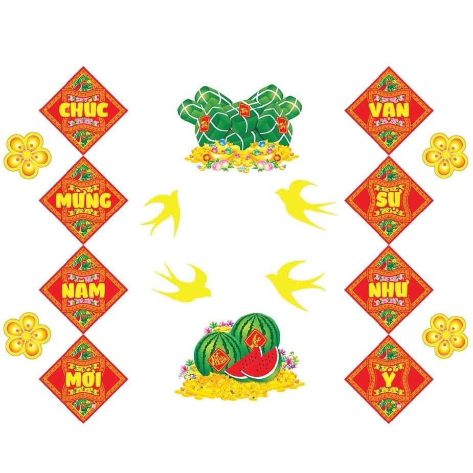 Decal trang trí tết kèm họa tiết nổi DÂY TREO ĐỎ MẪU 23