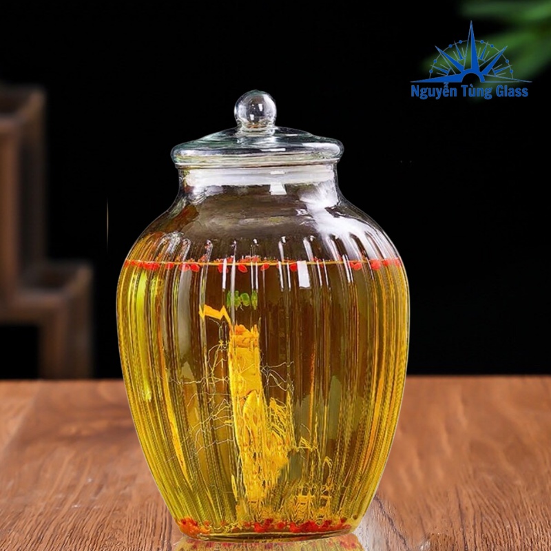 Bình Ngâm Rượu Thủy Tinh bí Sọc .10 Lít Không Van & có van