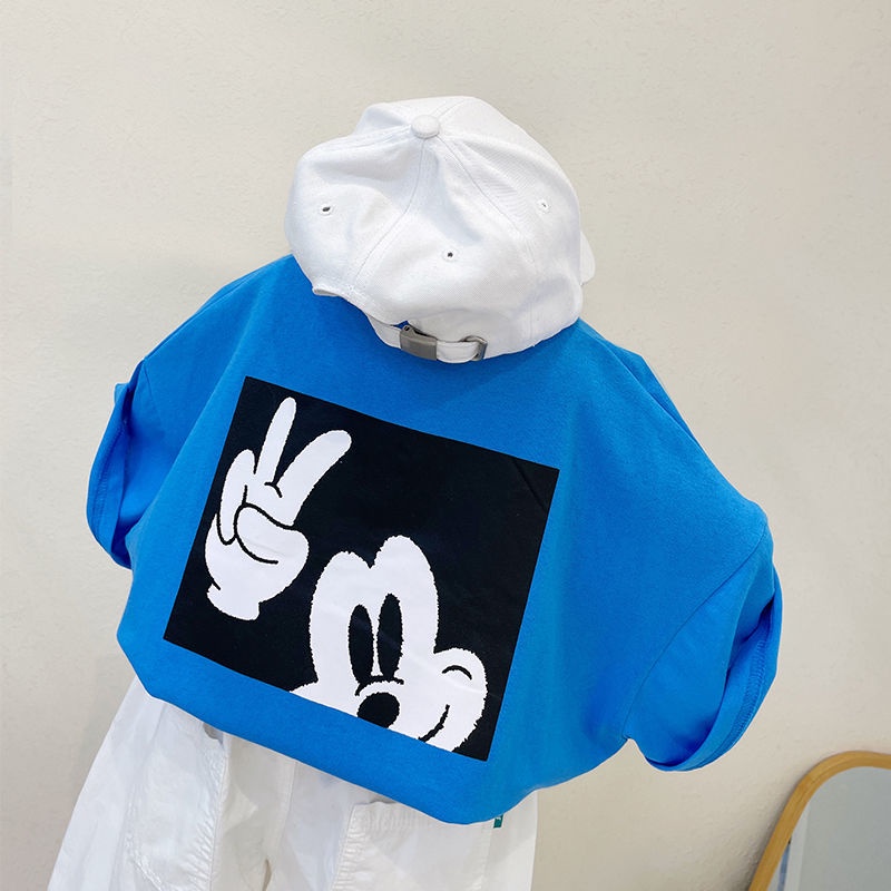 Áo Thun Cotton Tay Ngắn Cổ Tròn In Họa Tiết Hoạt Hình Mickey Dành Cho Trẻ Em