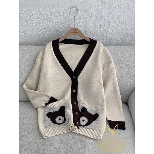 Áo len cardigan túi gấu xinh xắn