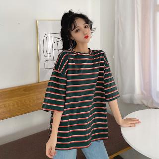 Áo Thun Tay Ngắn Chất Liệu Cotton Cao Cấp Họa Tiết Sọc Năng Động Thời Trang Cho Nữ