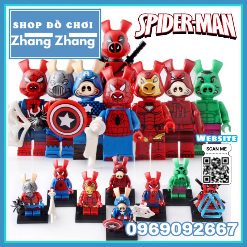 Đồ chơi Xếp hình người nhện Lợn Spider man Iron man Hulk Ant-man deadpool Captain America Minifigures Koruit KT1023