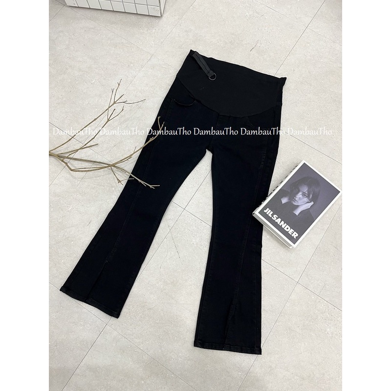 Quần Jean bầu dài ống loe xinh xắn, chất Jean thun co giãn  có đáp bụng điều chỉnh cho mẹ bầu Q101