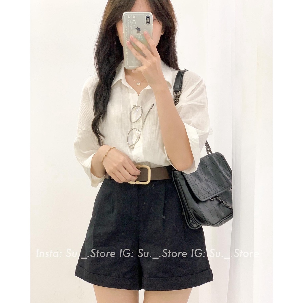 Quần sooc thô xắn gấu kèm đai Q433 SUSTORE