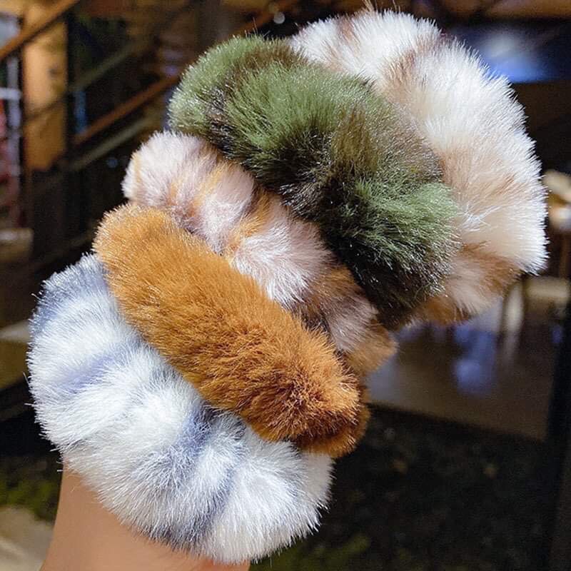 Chun buộc tóc lông vằn loang, chun cột tóc scrunchies