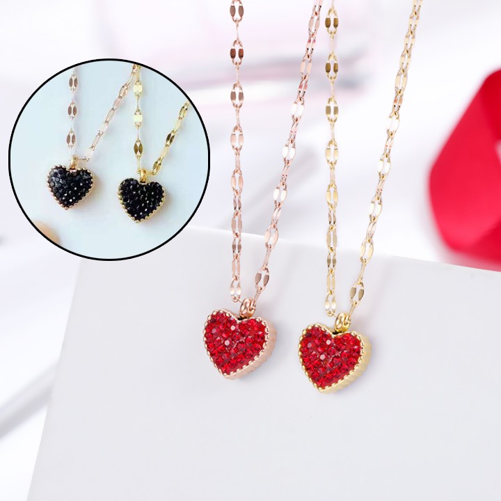 Dây chuyền (vòng cổ) titan mặt trái tim đính đá