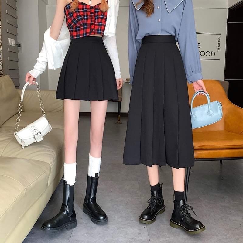 Chân váy xếp ly dáng dài lưng cao siêu hách dáng