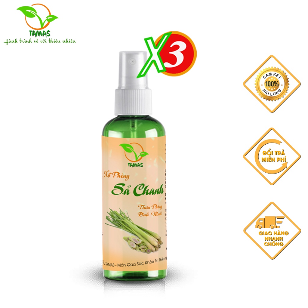 Combo 3 Chai Xịt Phòng, Đuổi Muỗi Và Côn Trùng TAMAS 100ml Hương Sả Chanh, Sả Cam, Quế Sả- Thành Phần Tự Nhiên, An Toàn