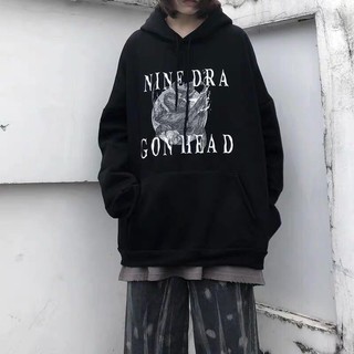 Áo hoodie tay dài có túi form rộng cực ngầu in hình NINE DRA ulzzang ( 3 màu )