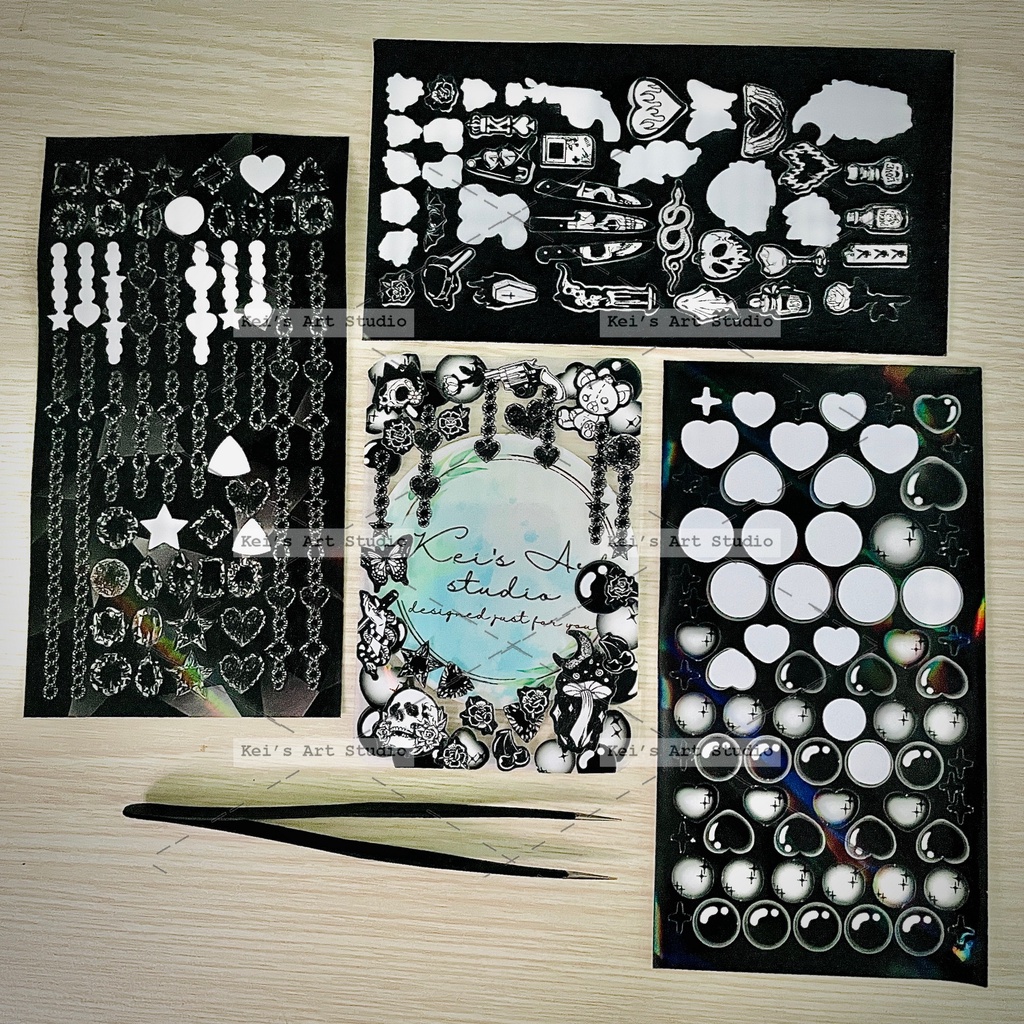 Mẫu gem màu đen, trắng, nhiều màu lấp lánh