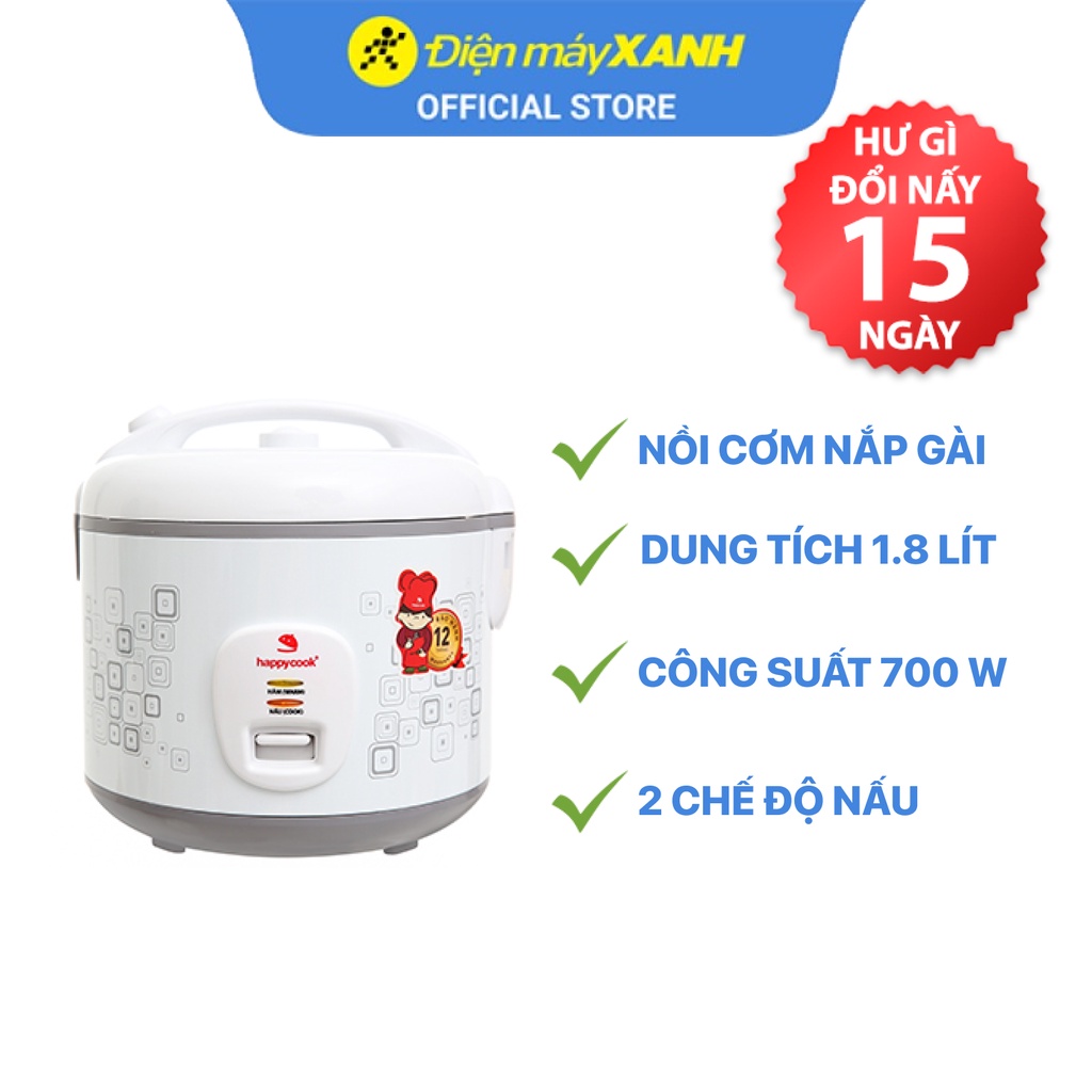 Nồi cơm điện Happycook KS-183TJV-CR 1.8 lít 700W chất liệu lòng nồi hợp kim nhôm phủ chống dính - Chính hãng BH 12 tháng