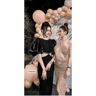 đầm maxi tay phồng kết