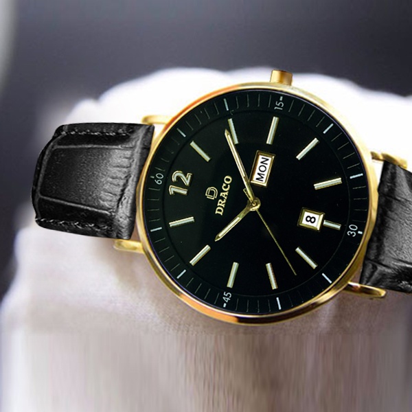 Đồng hồ nam Draco D21-St01 &quot;The First Boy&quot; VÀNG ĐEN DÂY DA ĐEN