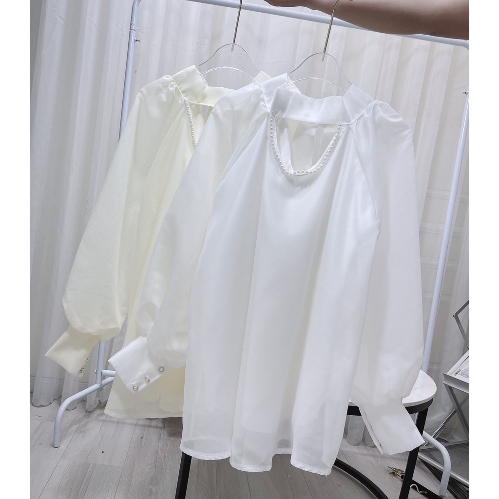 Áo sơ mi tiểu thư cổ v đính ngọc 2 lớp áo sơ mi bánh bèo xinh xắn LD100