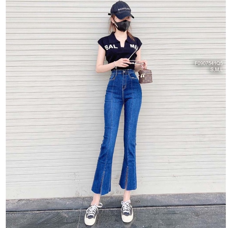 Quần jean dài ống ống pass lỡ chít thân xẻ lai lưng cao tôn dáng!