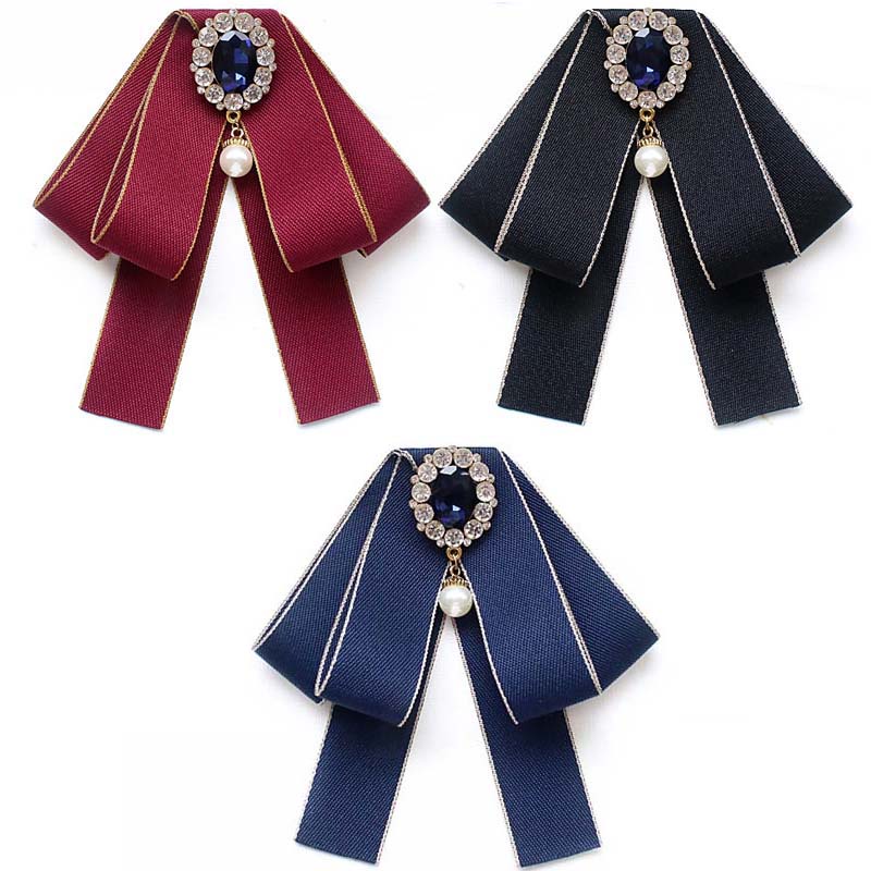 Nơ Cài Cổ Áo Đồng Phục Nữ Sinh Đính Ngọc Trai Phong Cách Vintage