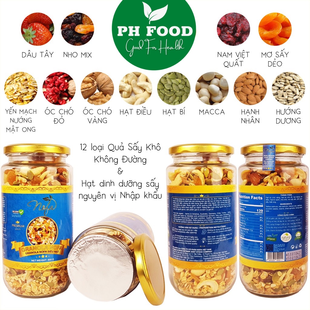 Granola ăn kiêng PH Food 500g Ngũ cốc Granola  giúp thân hình khỏe đẹp, thon gọn và săn chắc