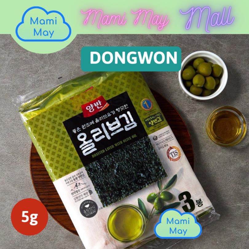 [Nhập khẩu] Rong biển lá kim ăn liền vị dầu ô liu số 01 Hàn Quốc - Dongwon ( Roasted laver with olive oil )