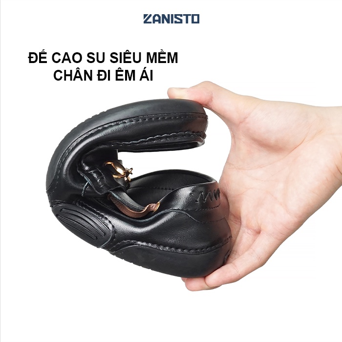 Giày Lười Công Sở Nam Cao Cấp Zanisto CS595 Bằng Da Bò Thật Đế Cao Su Nguyên Khối Màu Đen Trẻ Trung