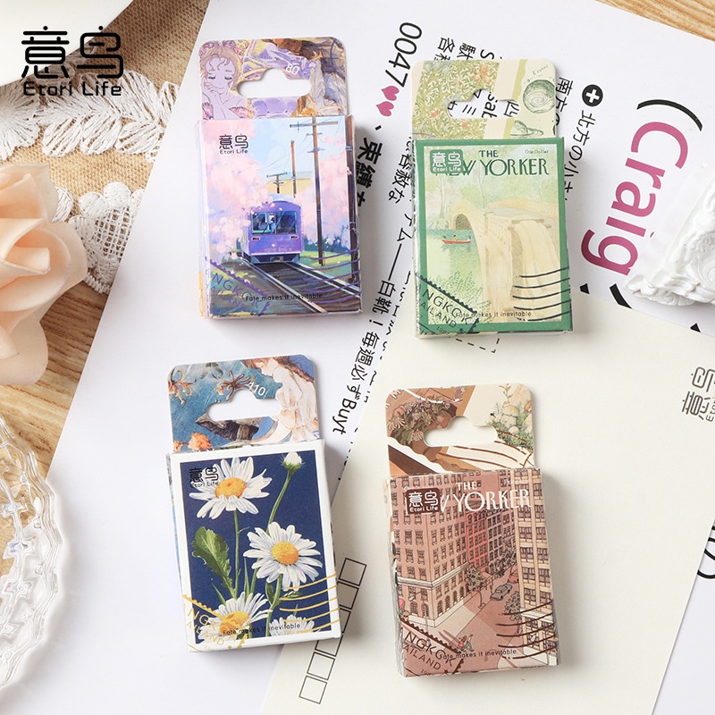 Bộ 46 Miếng Dán Trang Trí Sổ Tay Phong Cách Vintage
