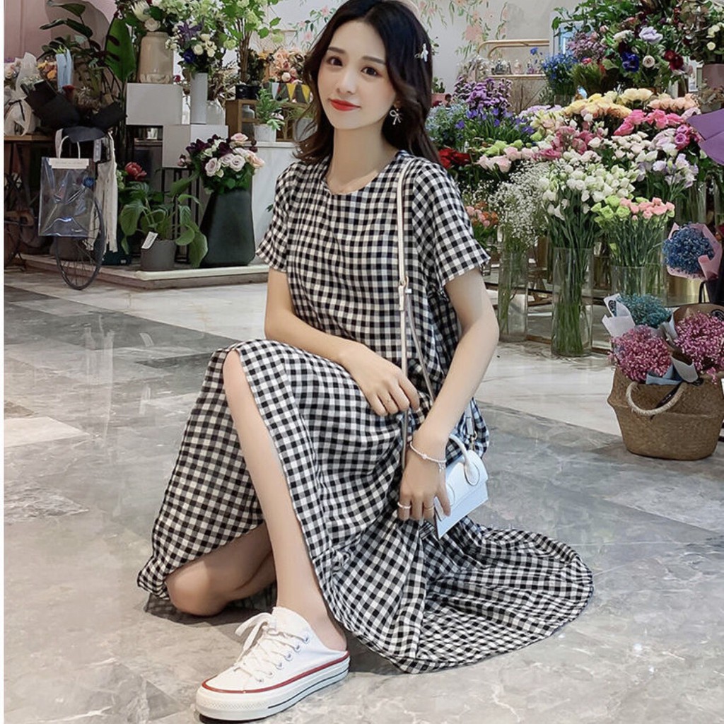 Đầm Suông Mullet Caro Form Dài Đuôi Cá - DS667 | BigBuy360 - bigbuy360.vn