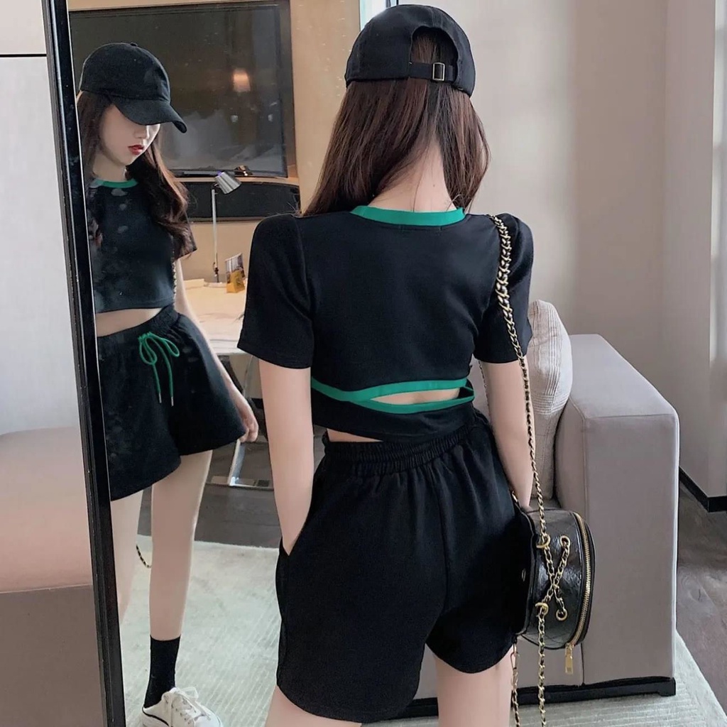 Set đồ vải thun quần ngắn hai mảnh dành cho tập luyện thể thao yoga mùa hè 2022