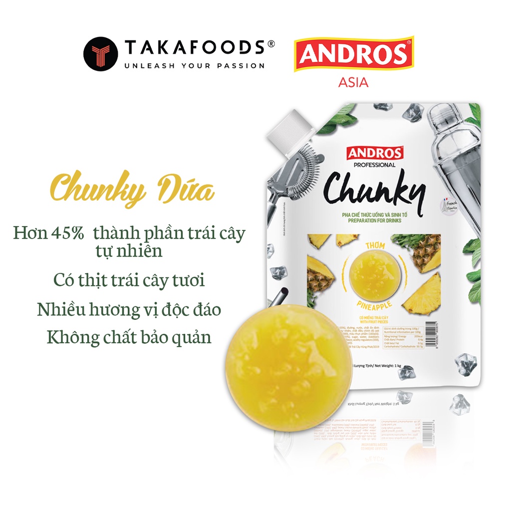 Mứt Trái Cây Chunky Dứa (Thơm) Bịch 1Kg [TẶNG NGAY] Bộ Công Thức Pha Chế Độc Quyền