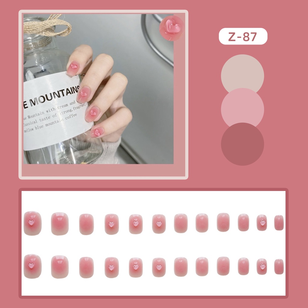 24 móng tay giả thiết kế hồng đính thạch trái tim sang chảnh Jojo Z87 móng giả nailbox rẻ đẹp thời trang kèm keo