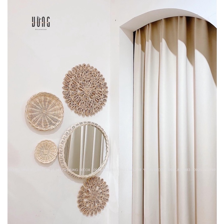 Gương mây treo tường có móc treo hoặc để bàn, decor trang trí tường