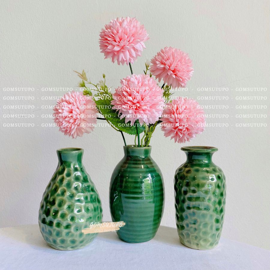 Bộ 3 Lọ hoa gốm mini decor Gốm Sứ TUPO, bình hoa trang trí để bàn  gomsutupo Bát Tràng