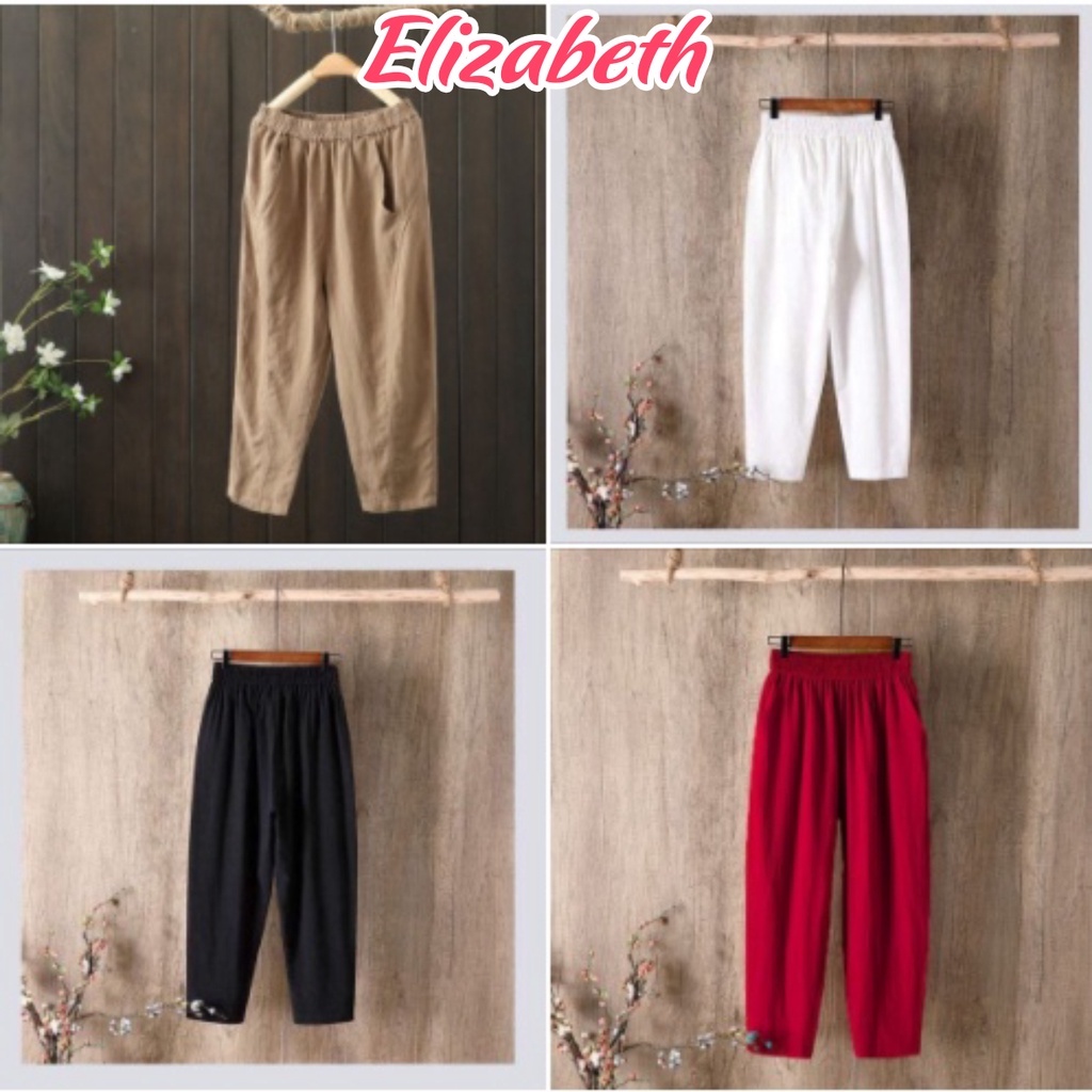 Quần kiểu nữ thời trang baggy Hàn Quốc Elizabeth chất liệu đũi tơ mềm nhẹ mát form vừa xinh QNH.29