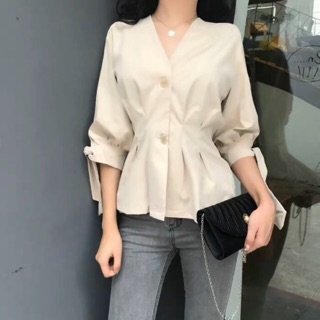 ÁO SƠ MI DÁNG PEPLUM THẮT NƠ TAY (feedback)