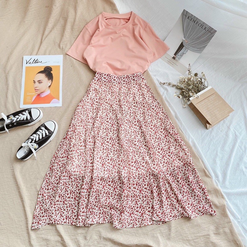 [kèm ảnh thật] SET ÁO THUN CHÂN VÁY HOA